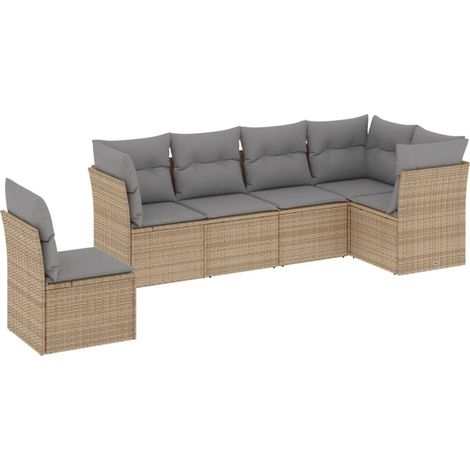 Maison Exclusive - Salon de jardin avec coussins 6 pcs beige résine tressée (1/3)