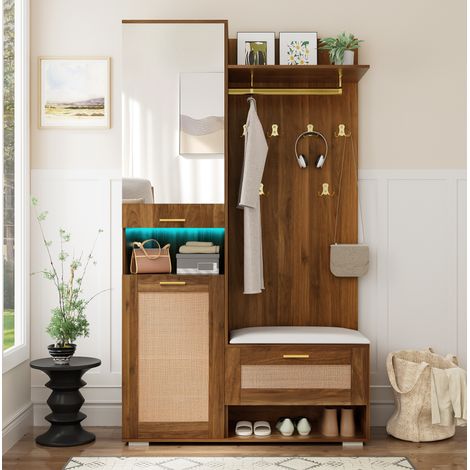 Schrank Aufbewahrung 110x38x190 cm Spiegel LED OKMYHOME (1/5)