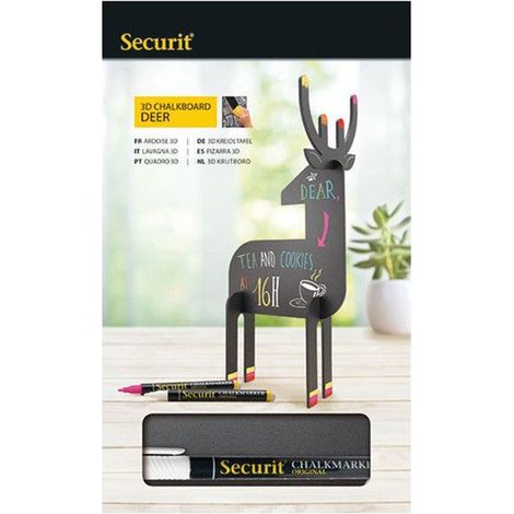 Memo - ardoise murale Securit - T3D-DEER - Tableau 3D Noir 31 x 14,7 x 11,3 cm