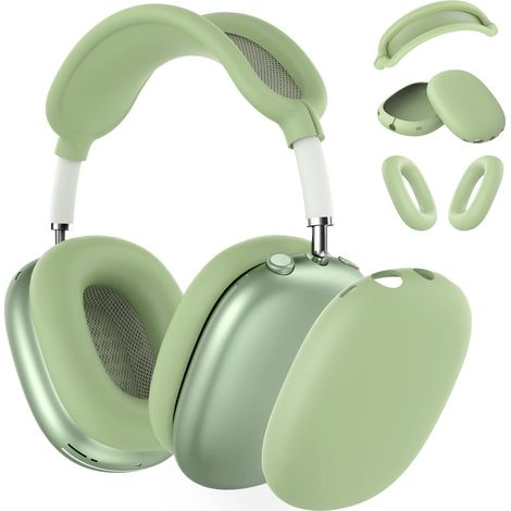 Coque en silicone Slime pour AirPods Max - Protection anti-rayures pour coussins d'oreilles, coques d'oreilles et bandeau, protection souple verte (1/5)
