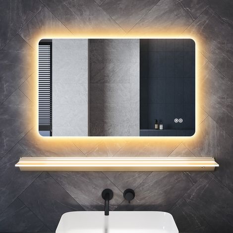 SONNI 80x60cm Badezimmerspiegel mit Beleuchteter Ablage, Badezimmerspiegel Set mit Touch-Steuerung, 3 Lichtfarben Anti-Beschlag und Memory-Funktion (1/5)