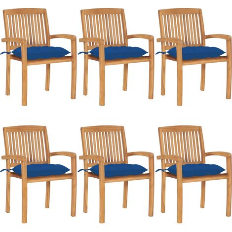 Lot de 6 Chaises de jardin empilables avec coussins - Chaises d'extérieur pour terrasse/jardin Teck solide BV406070 - BonneVie (1/5)