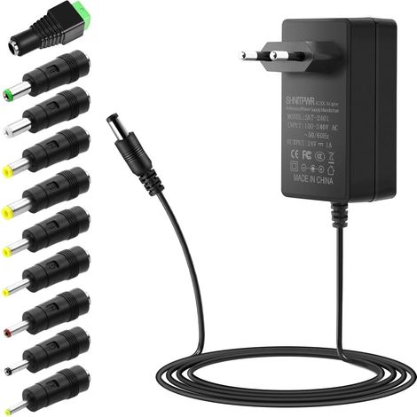 24V Adaptateur d'alimentation 24W Alimentation AC100240V à DC 24V 1A Convertisseur de Tension Chargeur avec 10ps connecteurs 5,5x2,5 5,5x3,0 4,0x1,7 3,5x1,35 mm pour LED String Light Router (1/5)