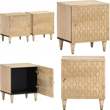 Tables de chevet 2 pcs 40x33x46 cm Bois de manguier solide - Table De Chevet - Mobilier Chambre - Table Nuit - Bois Massif - Manguier - Home & Living (1/5)