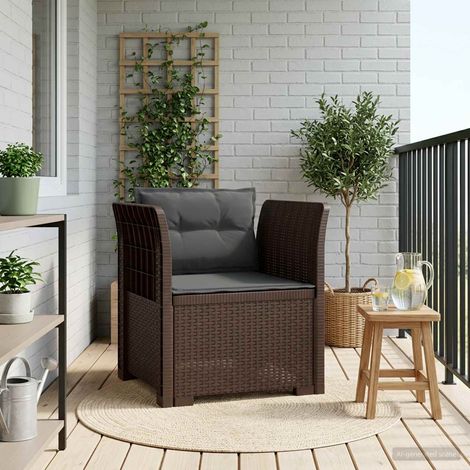 Fauteuil de Jardin 1 Place en Polypropylène Aspect Rotin Marron avec Coussins Anthracite - PANGIVO (1/5)