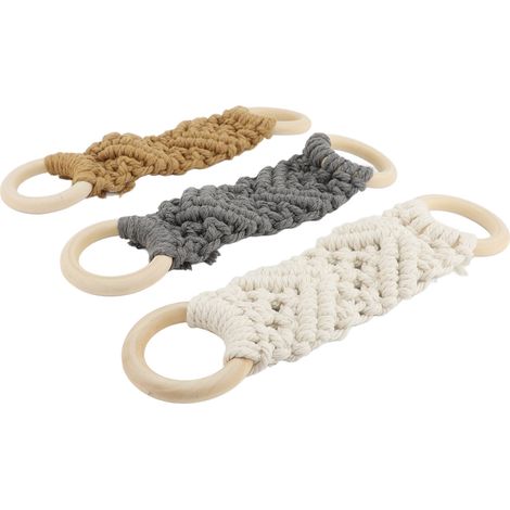 Portasciugamani in macramè con anelli in legno e corda di cotone, appendiabiti intrecciati per cucina, bagno e hotel. (1/5)