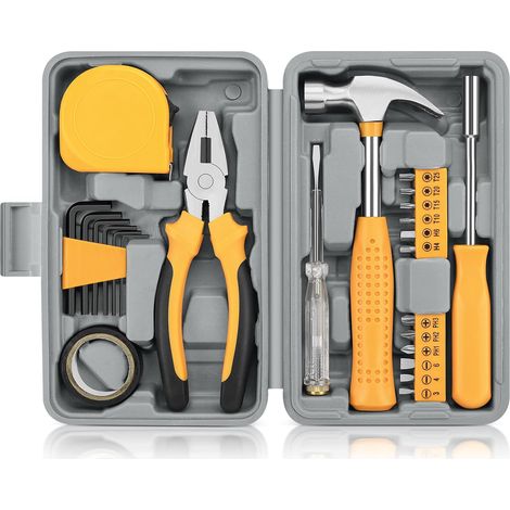 Kit outillage de bricolage complet, mallette rangement avec pince universelle, tournevis, marteau et clés hexagonales pour réparations domestiques (1/5)