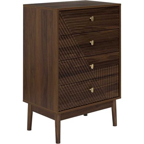 Commode 4 tiroirs en bois et MDF pieds en pin teinté chêne foncé - COLETTE (1/5)