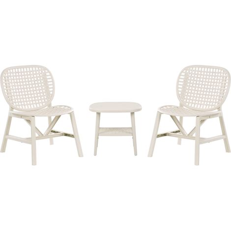 Set bar bistrot da giardino per esterni Tavolo e sedie basse bianco sporco Sicelle
