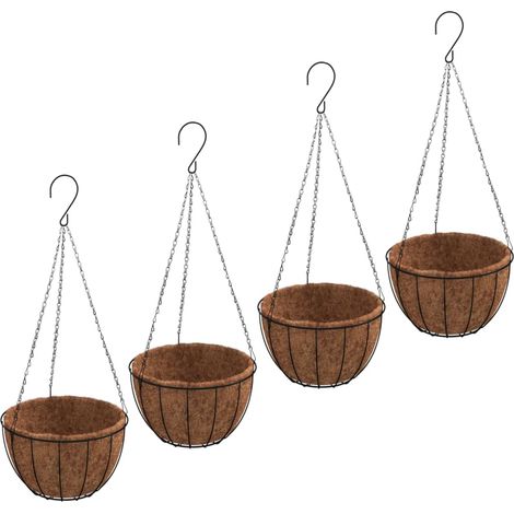Hanging Planters 4 pcs with Coco Liners Black Ø 30x52 cm Steel vidaXL