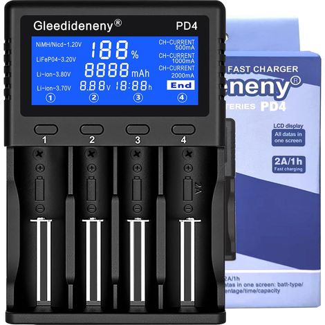 Chargeur de batterie 18650, chargeur universel avec écran LCD pour piles rechargeables 3,7 V 3,8 V 3,2 V 26650 20700 18650 18350 17670 17500 16340(RCR123) 14500 1,2 V AA AAA SC C (1/5)