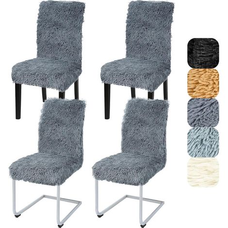 4er Set Stuhlhussen Plüsch Dunkelgrau Universal Stretch für Esszimmerstühle (1/5)