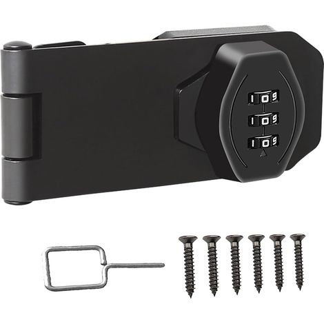 Lntyq Serrure à combinaison - Serrure à combinaison à 3 chiffres - Serrure coulissante de sécurité pour petites portes, armoires, porte coulissante, salle de bain - Noir - 4 po - Anti-effraction