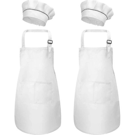 4-teiliges Set aus weißer Kinderschürze und Kochmütze, Kinderschürzen mit Taschen für Küche und Garten – das perfekte Geschenk