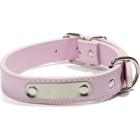 Collier rose XL pour chien en cuir PU, réglable, avec étiquette métallique pour le nom, pour chiens ayant un tour de cou de 45 à 55 cm. (1/5)