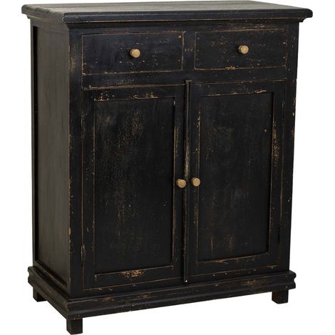Recibidor de madera artesnal de 2 puertas y 2 cajones negro 85x40x100