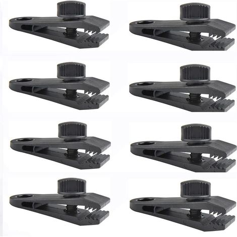 8 clip regolabili in plastica per telo tenda, clip per tenda da esterno, clip antivento e riutilizzabili per parasole, adatte per campeggio, caravan e giardino. (1/5)