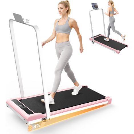 Cinta de correr plegable 3 en 1 – Inclinación del 8 % – Velocidad de 1 a 10 km/h – Pantalla LED – Motor de 3,0 HP - Peso máximo: 130 kg – Con mando a distancia – Dimensiones: 104 x 53 x 95 cm – Rosa