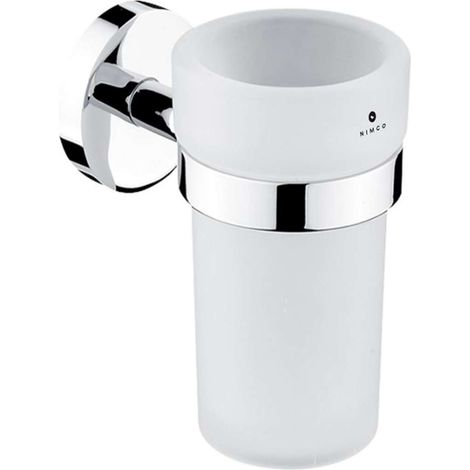 Nimco Unix - Bicchiere porta spazzolini e dentifricio con supporto, cromato UN 13058W-26