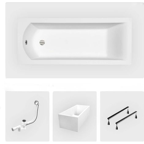 Rechteckige Badewanne - 150 x 70 cm - mit Polystyrol-Verkleidung - Füße - Chromablauf - SHEA SLIM (1/4)