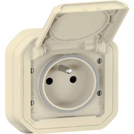 Legrand – Prise de courant étanche 2P+T 16A 250V – IP55 protection poussière et projections d'eau – Installation encastrée avec griffes – Finition sable (1/5)