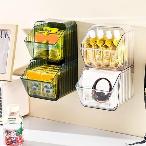 Boîte de rangement murale pour sachets de thé, 2 pièces, anti-poussière et de haute qualité, multifonctionnelle, transparente (vert + blanc) (1/5)