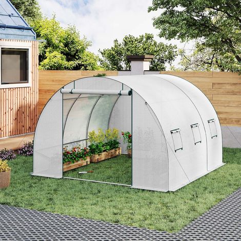 WOLTU Gewächshaus Foliengewächshaus, Folientunnel mit Tür 6 Fenstern, Folienzelt Tomatenhaus Winterfest für Aufzucht Tomaten, aus Stahlrohr PE, 300x300x200 cm, Weiß