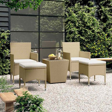 vidaXL Set comedor jardín 5 pzas ratán sintético vidrio templado beige