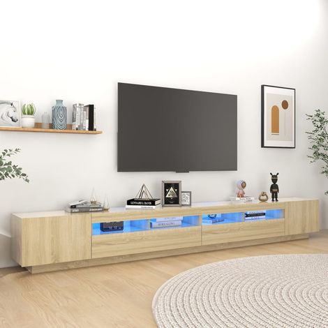 Meuble TV - Armoire de salon Banc TV avec lumières LED Chêne sonoma 300x35x40 cm -FR58659 (1/5)