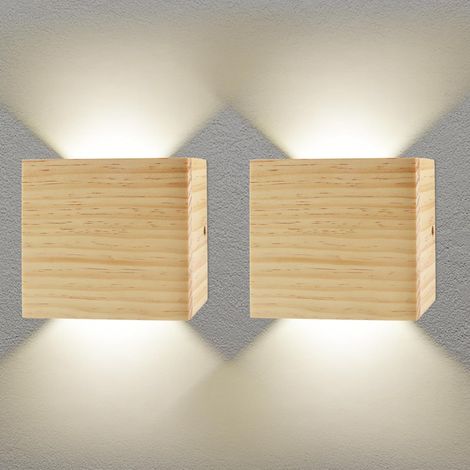 2Paire Applique Murale LED Intérieur 7W,Bois 4500K Carrée Lumière Naturelle (1/5)