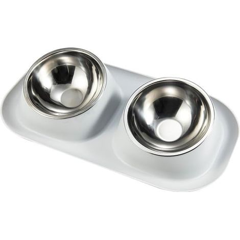 Gamelle en acier inoxydable pour animaux de compagnie, gamelle pour chat et chien, gamelle oblique, grise (1/5)
