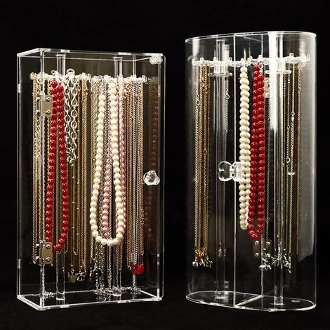 Collier Bijoux Acrylique Crochets Organisateur Transparent Rotation Anti-poussière Support de Rangement Bijoux Vitrine (Porte-Collier incurvé) (1/2)