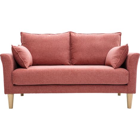 Divano scandinavo 2 posti in tessuto effetto velluto testurizzato color terracotta e legno chiaro KATE