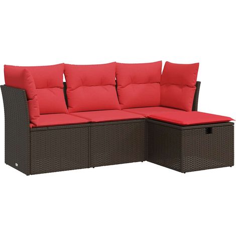Set Divano da Giardino 4 pz Salotto da Giardino con Cuscini Marrone in Polyrattan (1/5)