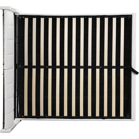 Lit rembourré 140 x 190 cm avec rangement, LED, port USB, tête de lit réglable, PU blanc, MODENUIT (1/5)