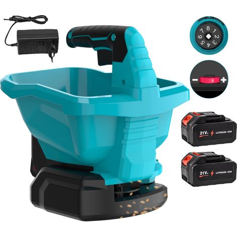 Esparcidor de semillas inalámbrico, capacidad de 3,3 L, velocidades ajustables, 2 baterías, 1 enchufe, 3,3 L (1/5)