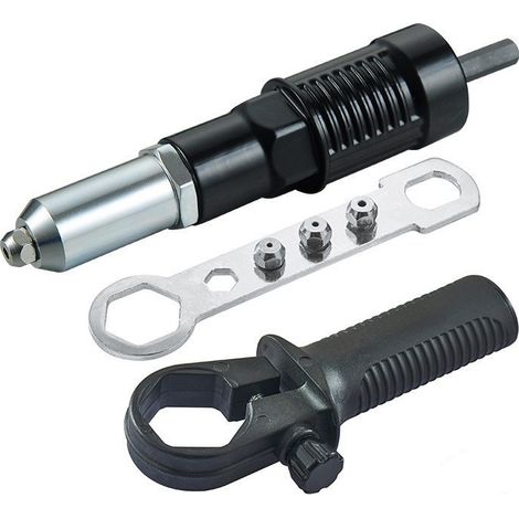 Elektrische Nietpistole, Nietpistolenkopf mit Zugmechanismus, schwarzer Nietwerkzeugadapter, Nietbohreradapter (1/5)
