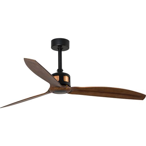 FARO Ventilateur de plafond Ø1280 mm acier noir mat pales finition noyer moteur DC 6 vitesses fonction inverse compatible TUYA pour plafonds inclines taille M Copper