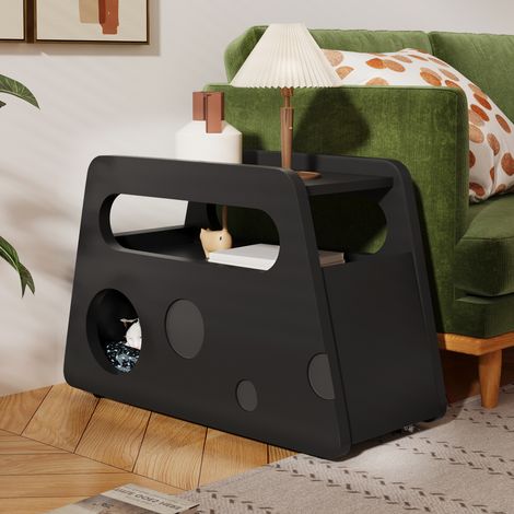 Buffet, noir, 81 x 33 x 51,5 cm, pour chambre, mobile, peu de place, design arrondi et sûr, format pratique, style moderne et facile à associer