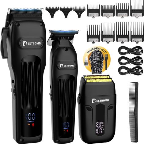 Professional Hair Clippers for Men, Beard Trimmer and Rechargeable Shaver, Metal T Blade LED Display, Hair Cutting Kit for Men and Gifts, BS-808A (Black) (1/5)