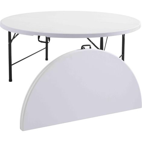 Rekkem – Lot de 5 tables rondes pliantes 180 cm – Plateau en polyéthylène haute densité – Structure en acier époxy – Charge max 150 kg – Usage intérieur/extérieur