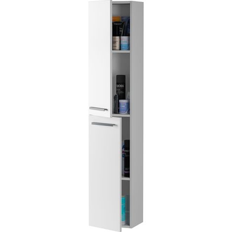 Mobile Bagno Sospeso Armadietto A Colonna Armadio Pensile Sospesa 2 Ante 4 Ripiani Arredamento Bagno Lavanderia Elegante Moderno Minimal 30 x 25.5 x 150 cm Bianco Lucido Laccato