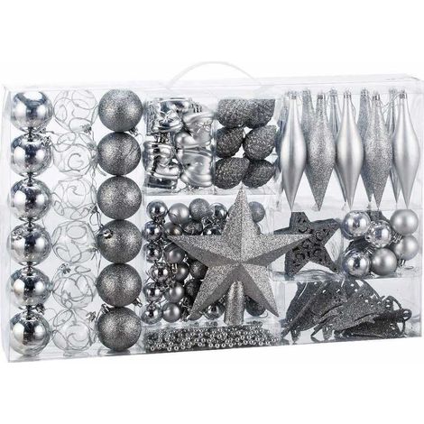Addobbi Per Albero Di Natale 102 Pz Silver Palline Calze Stelle Pigne Natalizie (1/4)