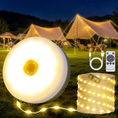 4 in 1 Camping Lichterkette 10 m Wiederaufladbar 8 Modi & Fernbedienung Wasserdicht (1/5)