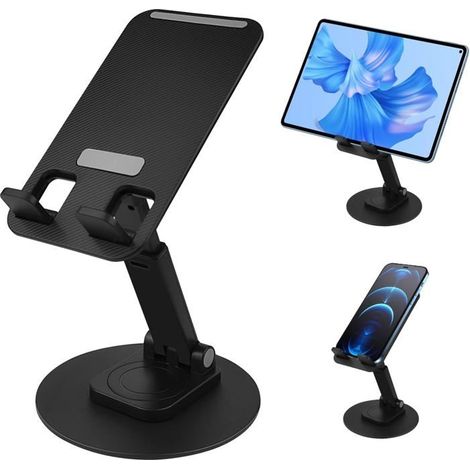 Porte-téléphone portable,pliable,porte-téléphone,support de table réglable,avec base pivotante à 360°,pour bureau,tablette (7-10