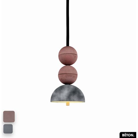 Lampe de suspension en béton velours - BOSFOR CONCRETE VELVET LILAS - GRIS 2 BALLES LED 14W (1/2)