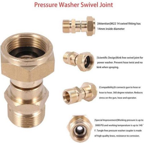 Joint Pivotant pour Laveuse à Pression, Raccord Sans de Tuyau, MéTrique Anti-Torsion M22 14 Mm, 3000 Psi (1/4)