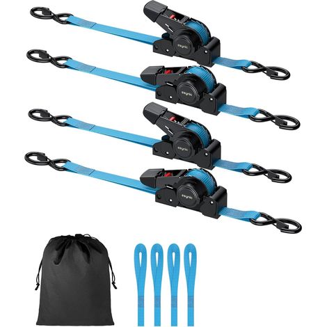 4pcs Sangle à Cliquet avec Crochets en S 3,5m×25mm Traction 320kg Force de Rupture 640kg, Crochets S Robustes, Rétraction Automatique, Transport Sécurisé (1/5)