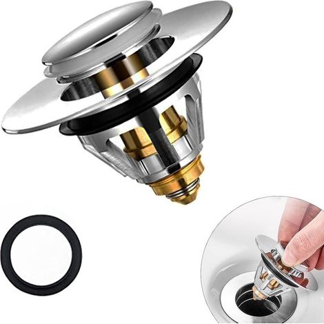 Tapón universal emergente para fregadero con filtro para cabello, antiolor, antibloqueo, tapón de desagüe de acero inoxidable para fregadero de cocina y bañera (34-38 mm) (1/5)