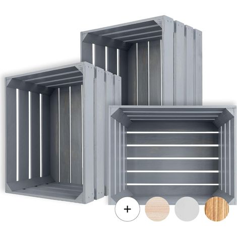 Caisse de Rangement Vintage en Bois Gris - 50 x 40 x 30 cm